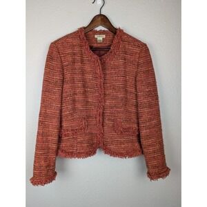 Vintage HAROLDS Orange Tweed Fringe Blazer Jacket Sz 14 Wool Blend Retro 320 220